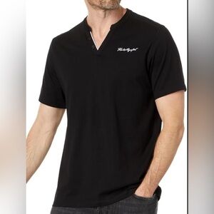 Karl Lagerfeld Black Short Sleeve logo Henley